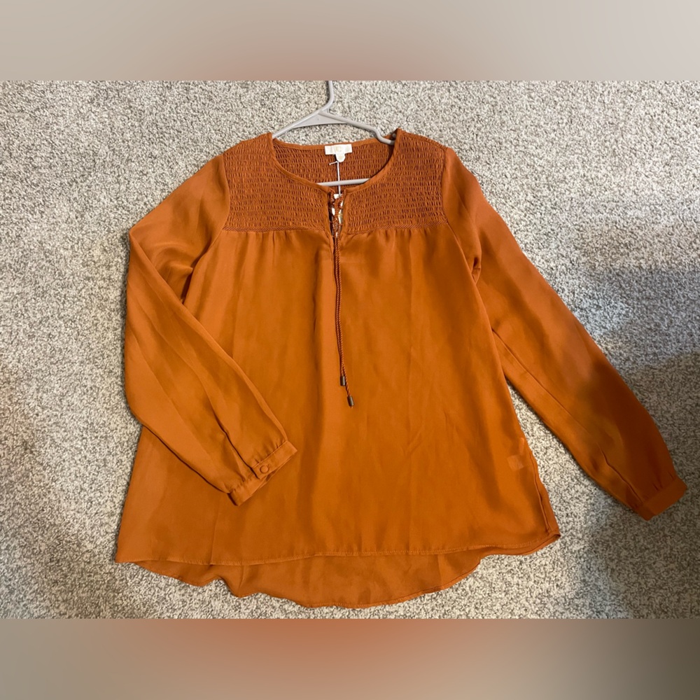 Rust Orange Long Sleeve Blouse